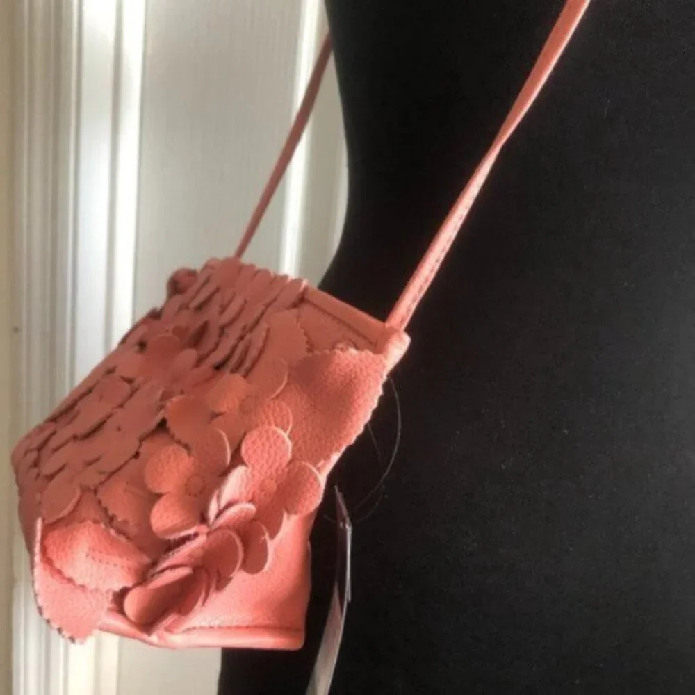 T Tahari 3D Greta Leather Flowers Appliques Pink Crossbody Handbag